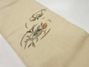 手織り紬和紙手描き実に枝葉模様名古屋帯